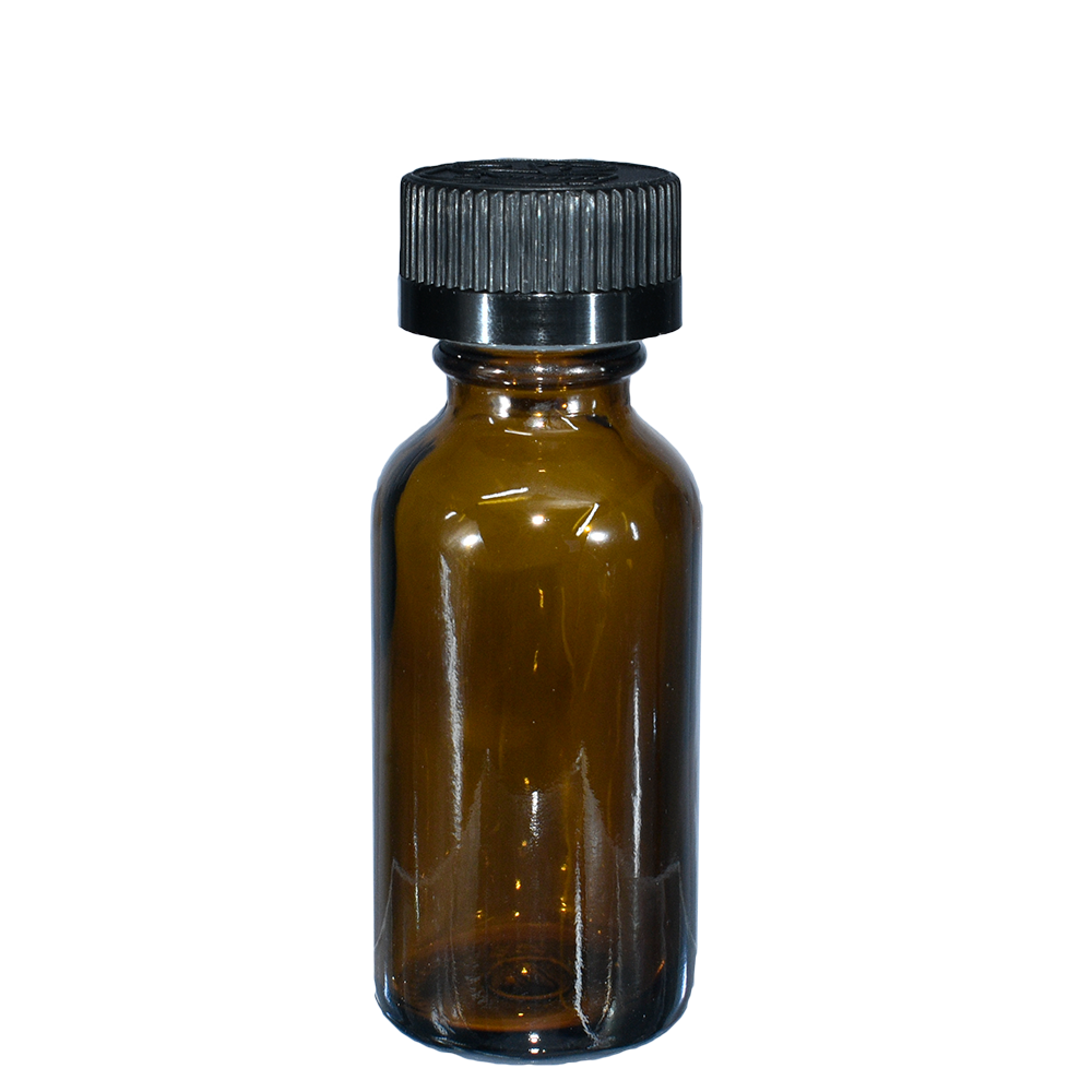 1 oz. Amber Boston Round with Black Child-Resistant Cap (20/400) (V5) (V6)-Glass Bottle Outlet