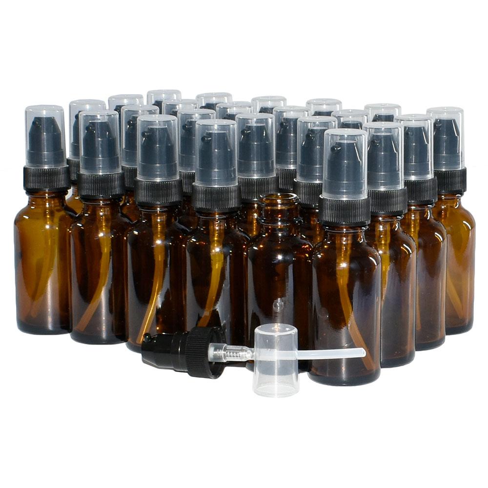 1 oz. Amber Boston Round with Black Cream Pump (20/400) (V7) (V20)-Glass Bottle Outlet