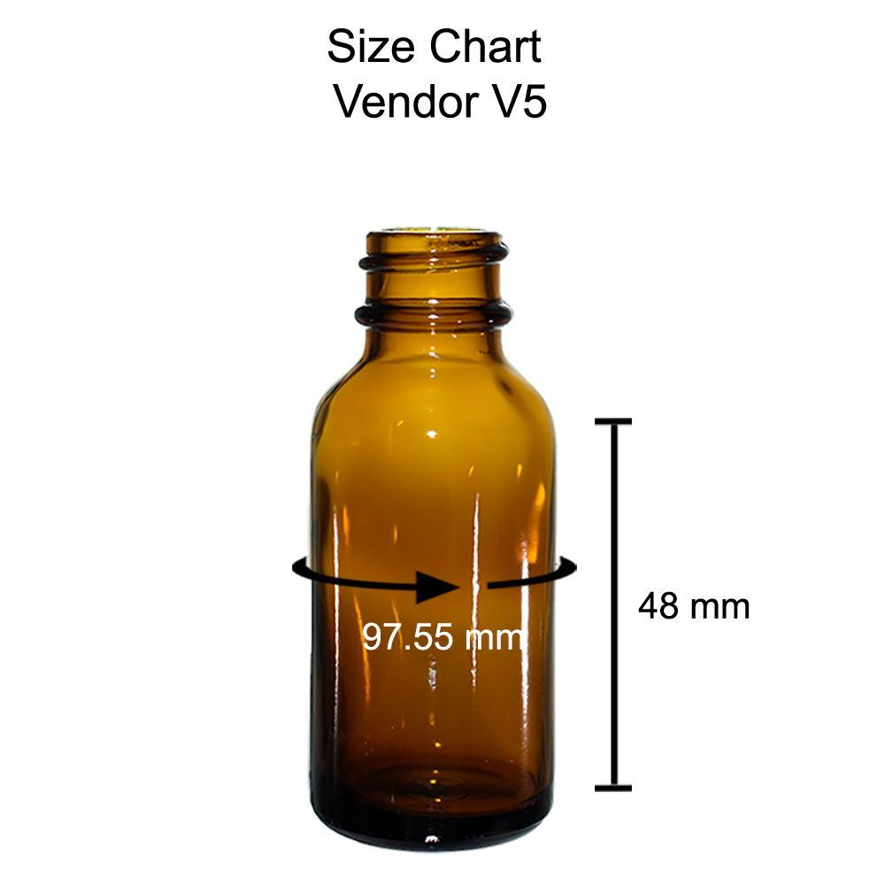 1 oz. Amber Boston Round with Black Poly Cone Cap (20/400) (V5) (V20)-Glass Bottle Outlet