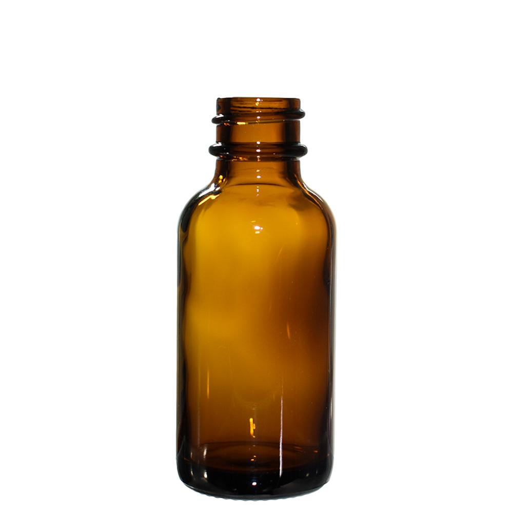1 oz. Amber Boston Round with White Cap (20/400) (V7) (V1)-Glass Bottle Outlet