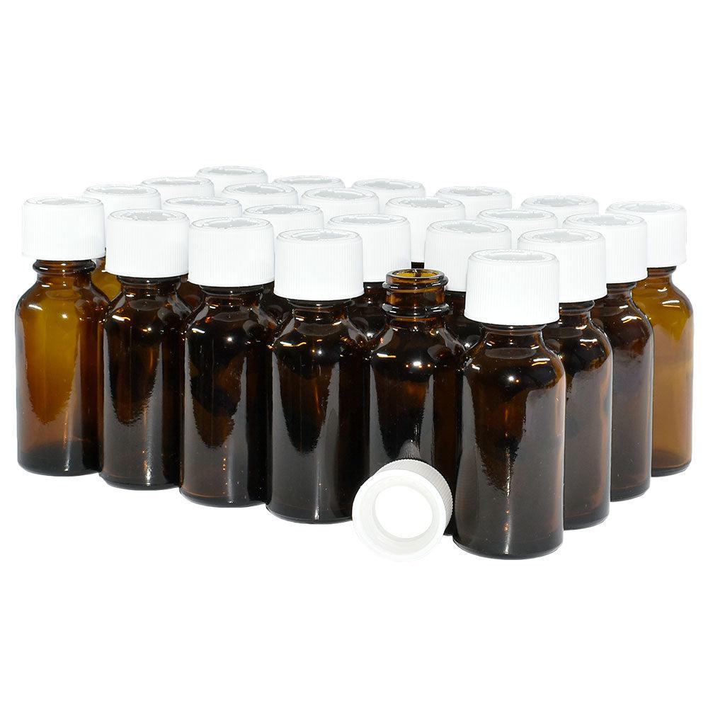 1 oz. Amber Boston Round with White Child-Resistant Cap (20/400) (V5) (V1)-Glass Bottle Outlet
