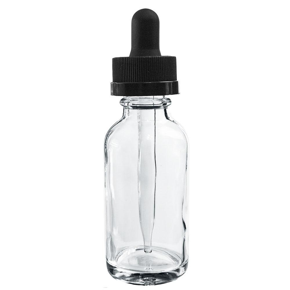 1 oz. Clear Boston Round with Black Child-Resistant Dropper (20/400) (V20) (V8)-Glass Bottle Outlet