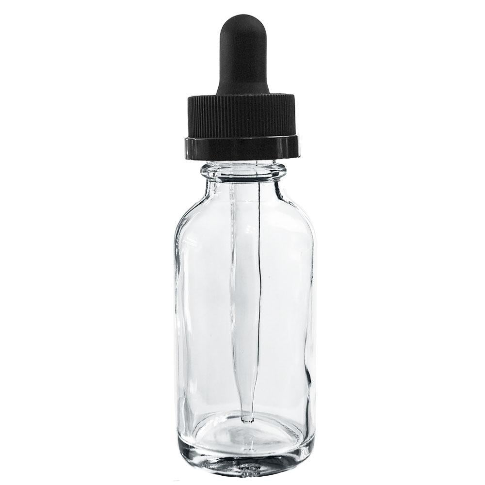 1 oz. Clear Boston Round with Black Child-Resistant Dropper (20/400) (V7) (V8)-Glass Bottle Outlet
