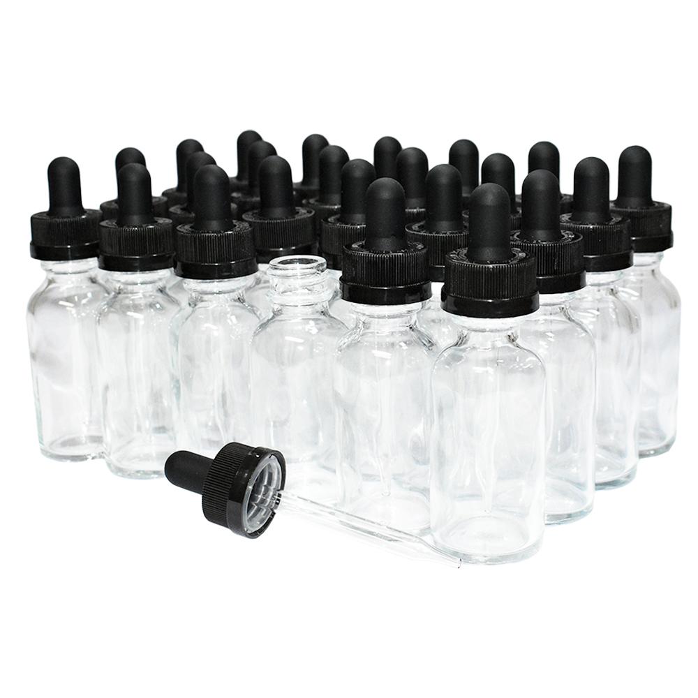 1 oz. Clear Boston Round with Black Child-Resistant Dropper (20/400) (V7) (V8)-Glass Bottle Outlet