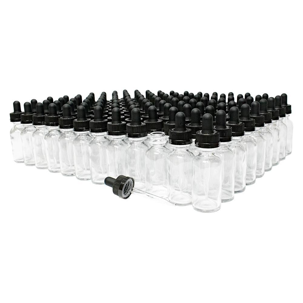 1 oz. Clear Boston Round with Black Child-Resistant Dropper (20/400) (V8) (V8)-Glass Bottle Outlet