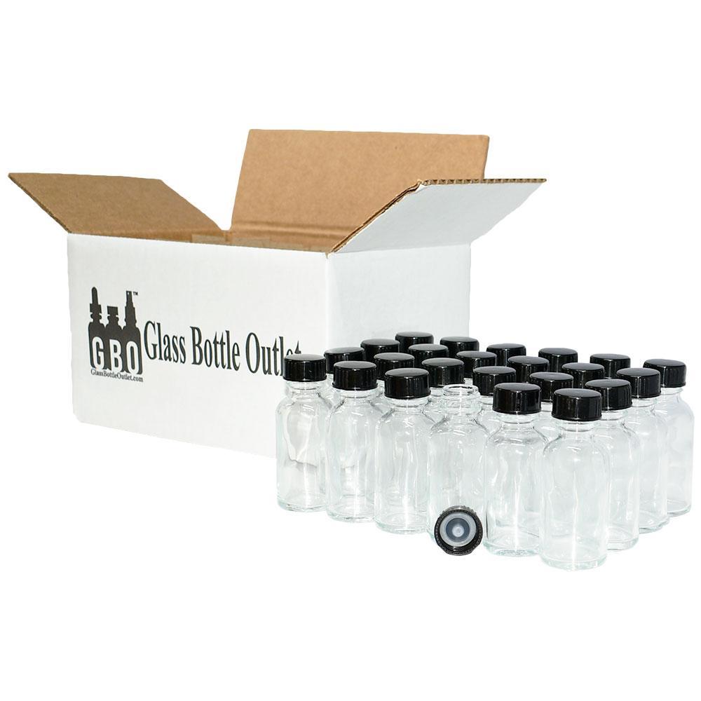 1 oz. Clear Boston Round with Black Cone Lined Cap (20/400) (V20) (V20)-Glass Bottle Outlet