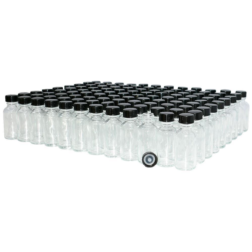 1 oz. Clear Boston Round with Black Cone Lined Cap (20/400) (V20) (V20)-Glass Bottle Outlet