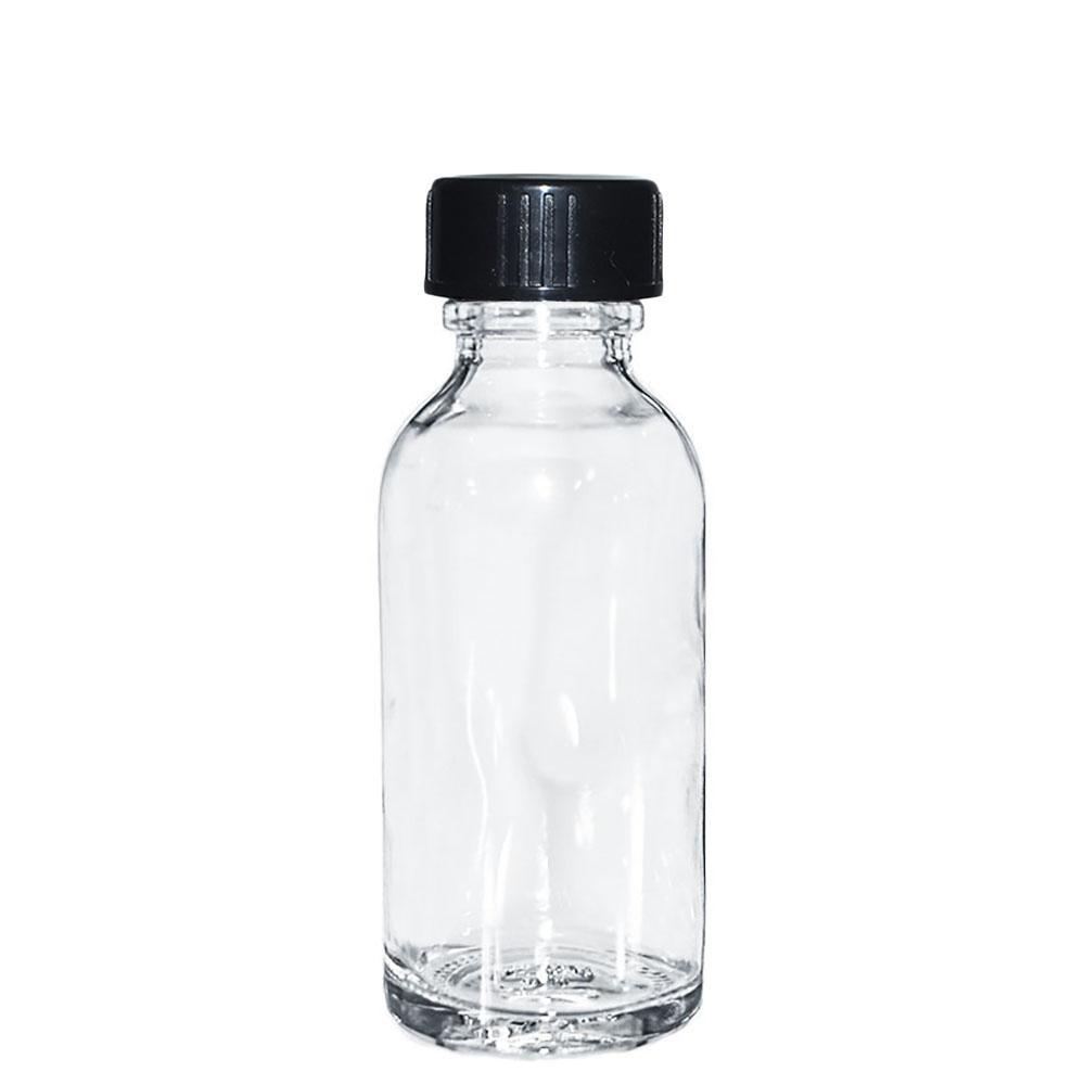 1 oz. Clear Boston Round with Black Cone Lined Cap (20/400) (V4) (V20)-Glass Bottle Outlet