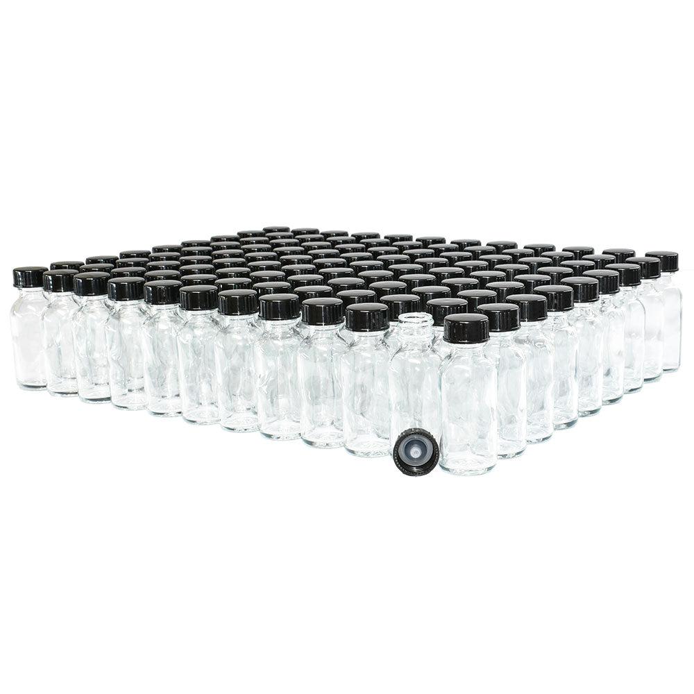 1 oz. Clear Boston Round with Black Cone Lined Cap (20/400) (V4) (V20)-Glass Bottle Outlet