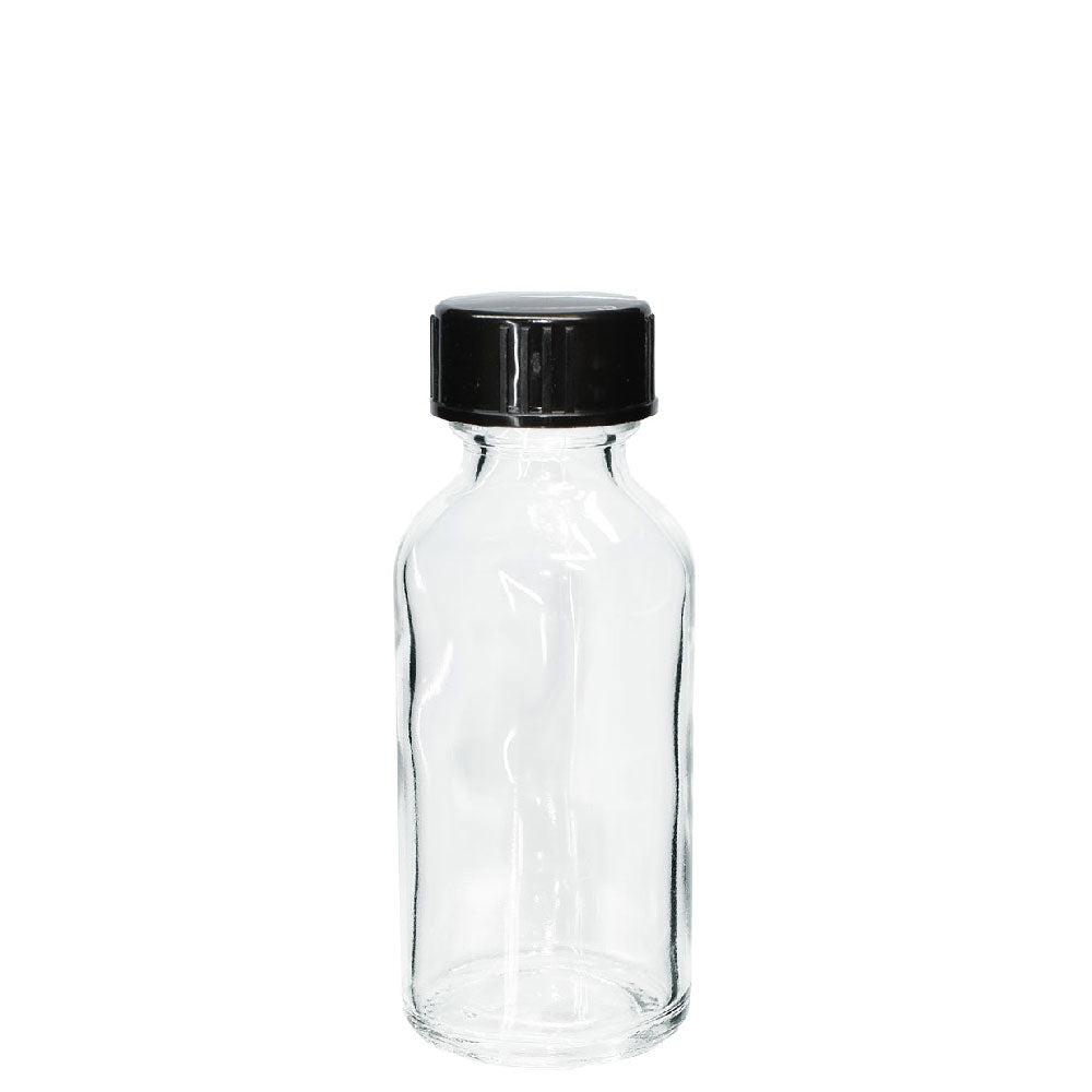 1 oz. Clear Boston Round with Black Cone Lined Cap (20/400) (V7) (V20)-Glass Bottle Outlet