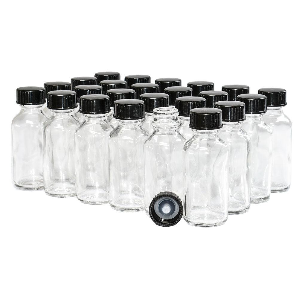 1 oz. Clear Boston Round with Black Cone Lined Cap (20/400) (V7) (V20)-Glass Bottle Outlet