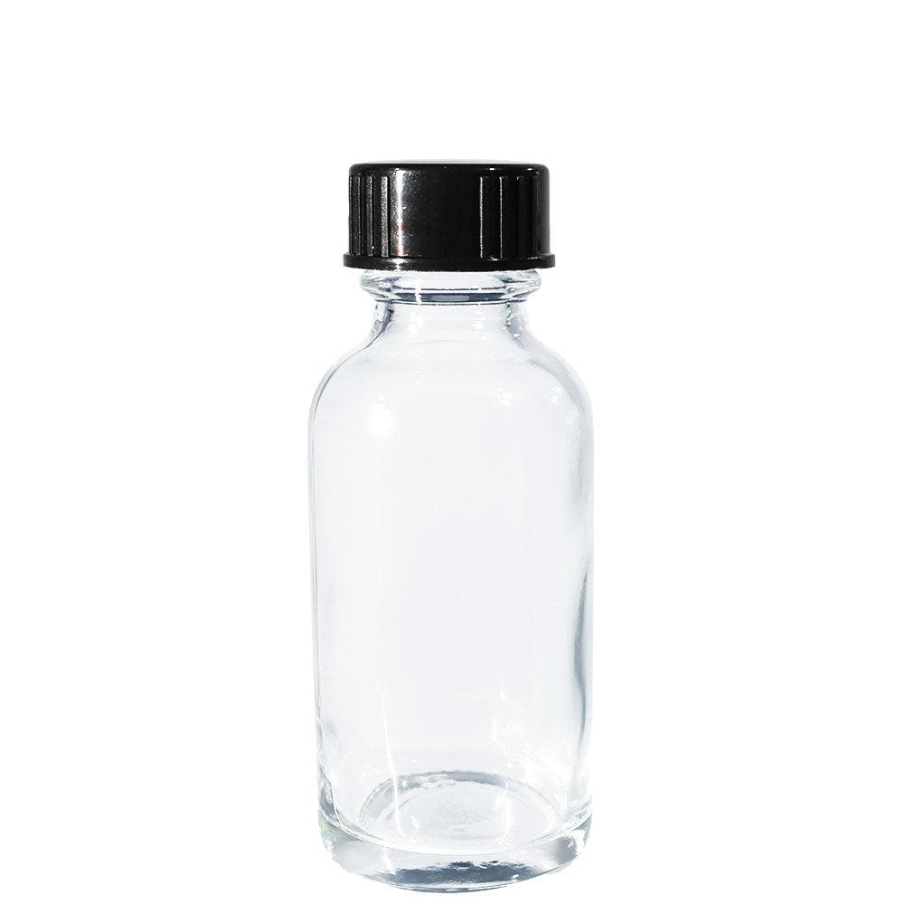 1 oz. Clear Boston Round with Black Cone Lined Cap (20/400) (V8) (V20)-Glass Bottle Outlet