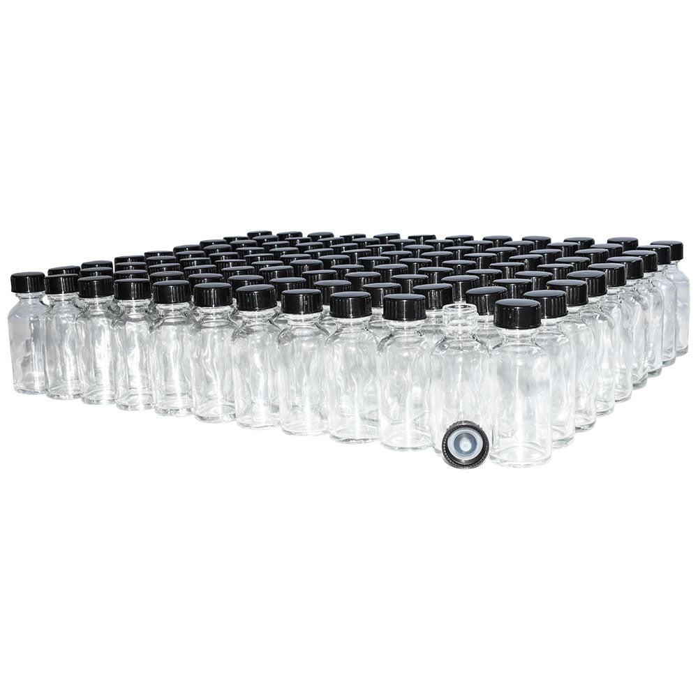 1 oz. Clear Boston Round with Black Cone Lined Cap (20/400) (V8) (V20)-Glass Bottle Outlet