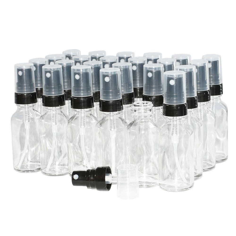 1 oz. Clear Boston Round with Black Fine-Mist Sprayer (Smooth) (.16 ml Per Spray) (20/400) (V7) (V20)-Glass Bottle Outlet