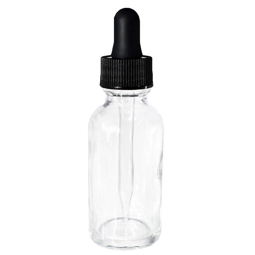 1 oz. Clear Boston Round with Black Glass Dropper (20/400) (V8) (V8)-Glass Bottle Outlet