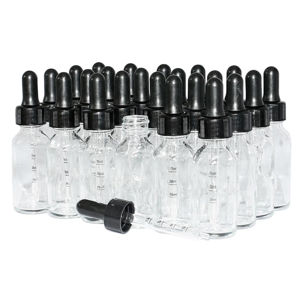 1 oz. Clear Boston Round with Black Graduated Nitrile Glass Dropper (20/400) (V4) (V12)-Glass Bottle Outlet
