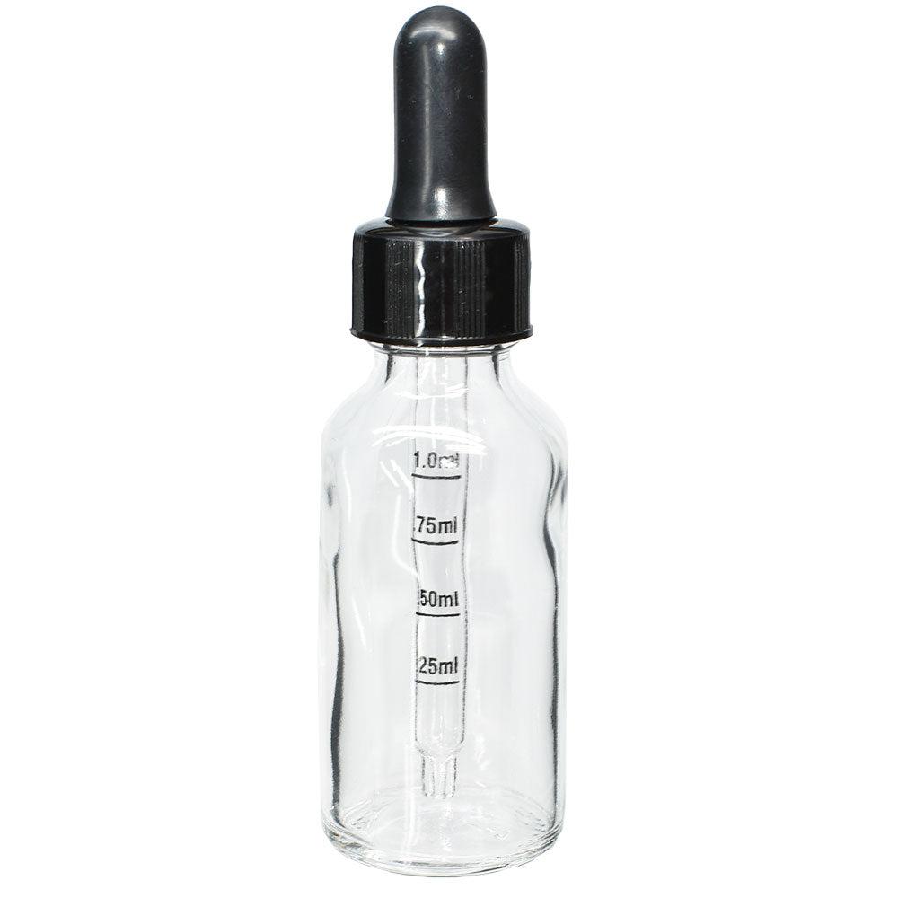 1 oz. Clear Boston Round with Black Graduated Nitrile Glass Dropper (20/400) (V7) (V12)-Glass Bottle Outlet