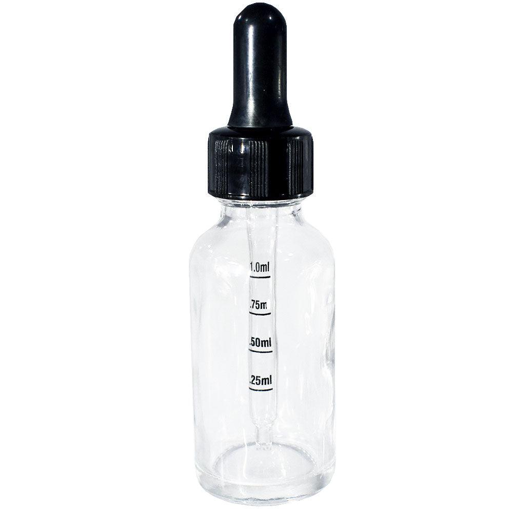 1 oz. Clear Boston Round with Black Graduated Nitrile Glass Dropper (20/400) (V8) (V12)-Glass Bottle Outlet