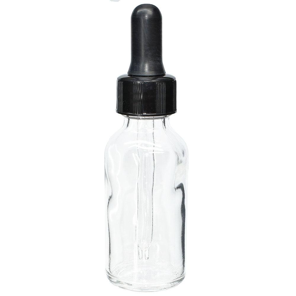 1 oz. Clear Boston Round with Black Nitrile Glass Dropper (20/400) (V7) (V12)-Glass Bottle Outlet