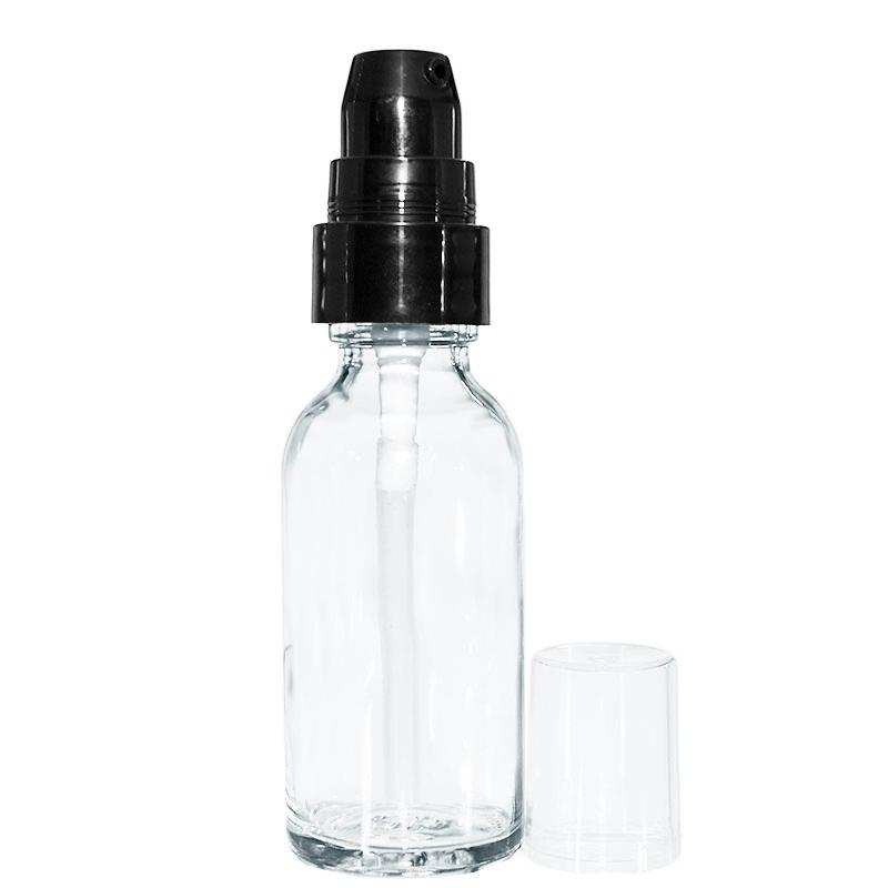 1 oz. Clear Boston Round with Black Treatment Pump (20/400) (V4) (V15)-Glass Bottle Outlet