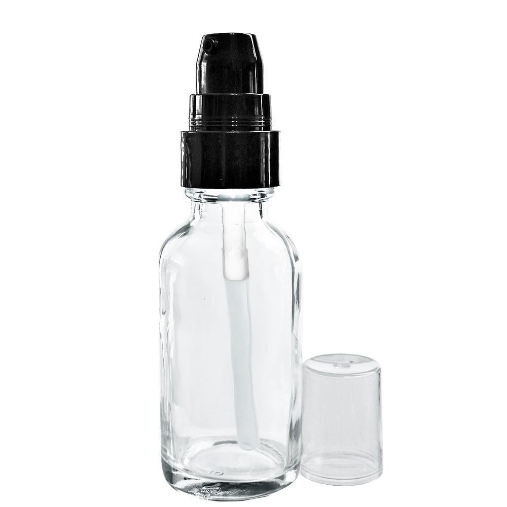1 oz. Clear Boston Round with Black Treatment Pump (20/400) (V7) (V15)-Glass Bottle Outlet