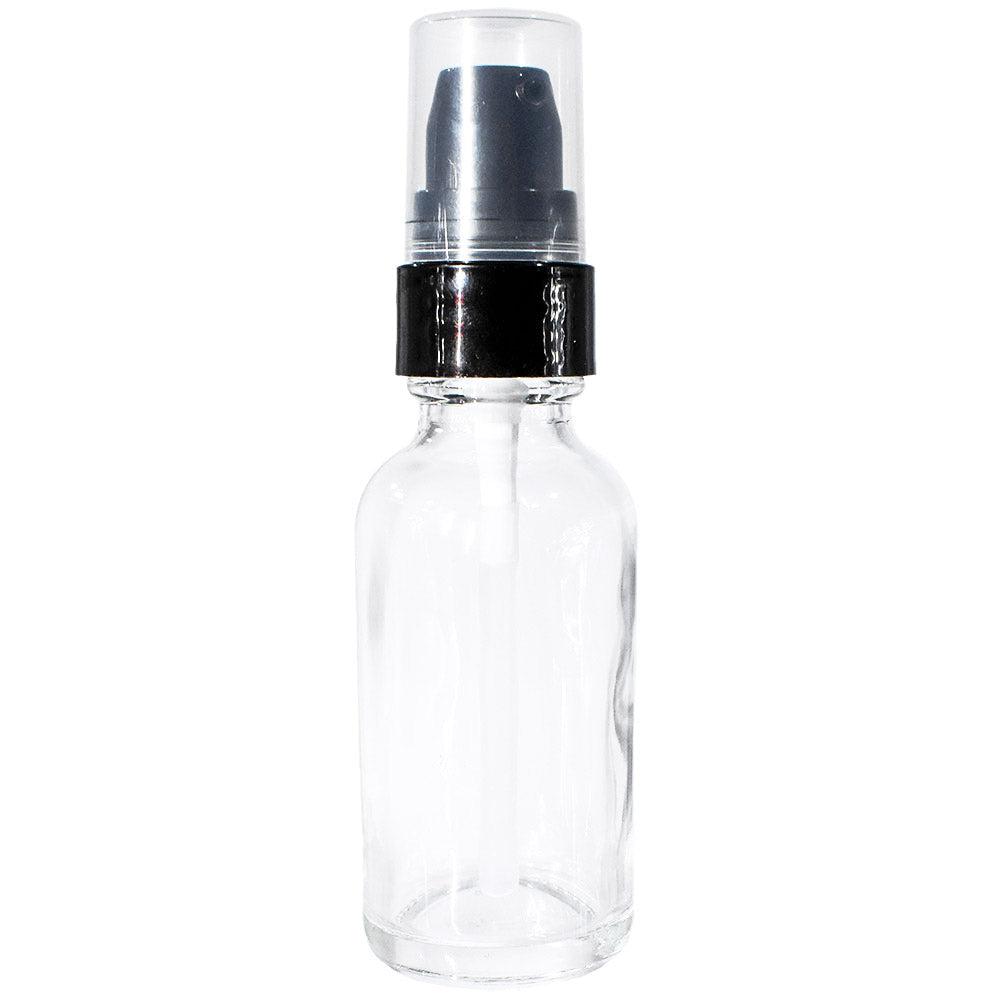 1 oz. Clear Boston Round with Black Treatment Pump (20/400) (V8) (V15)-Glass Bottle Outlet