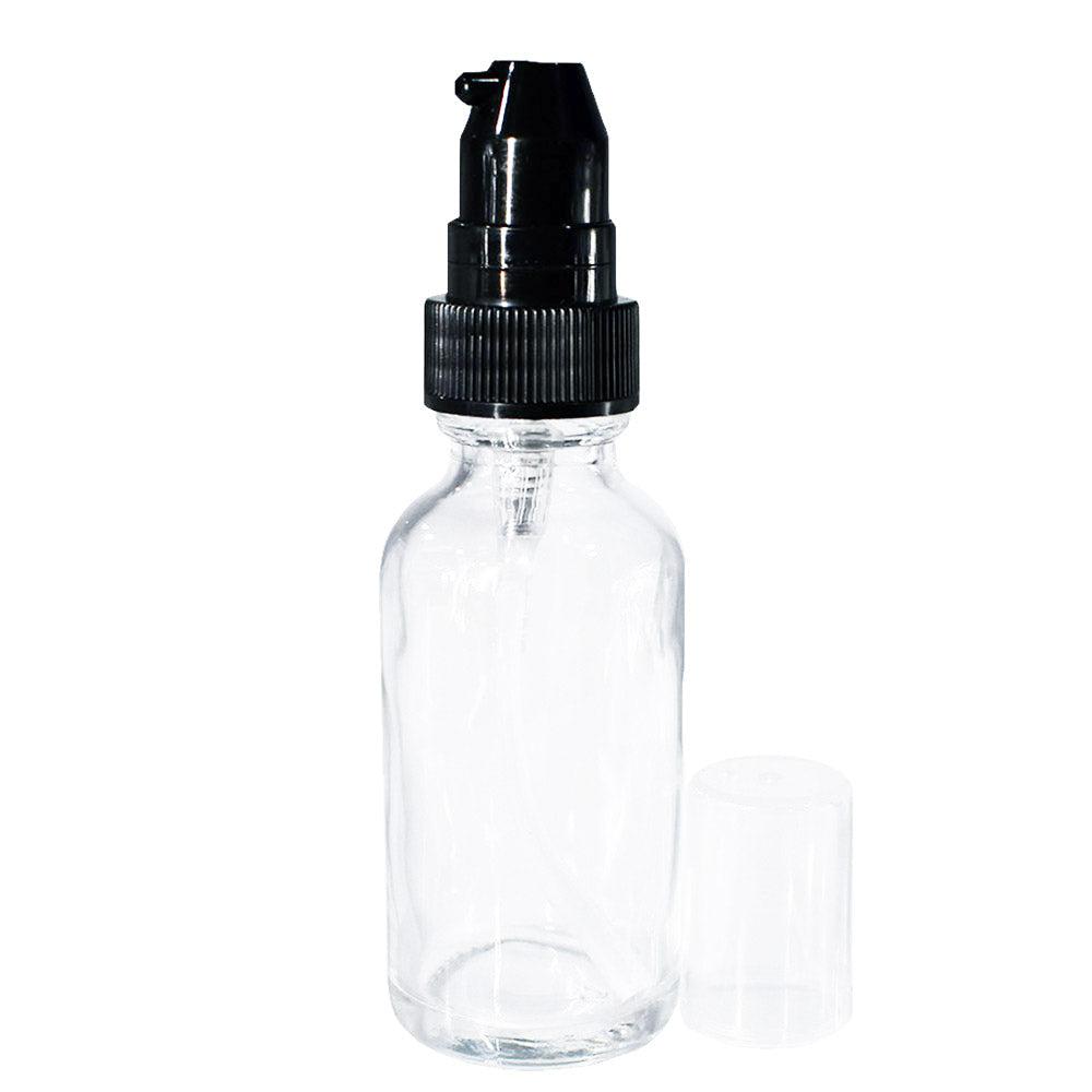1 oz. Clear Boston Round with Black Treatment Pump (20/400) (V8) (V20)-Glass Bottle Outlet