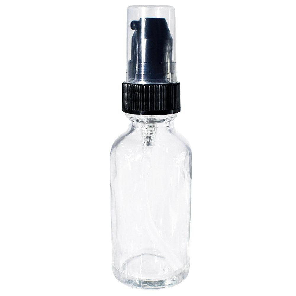 1 oz. Clear Boston Round with Black Treatment Pump (20/400) (V8) (V20)-Glass Bottle Outlet