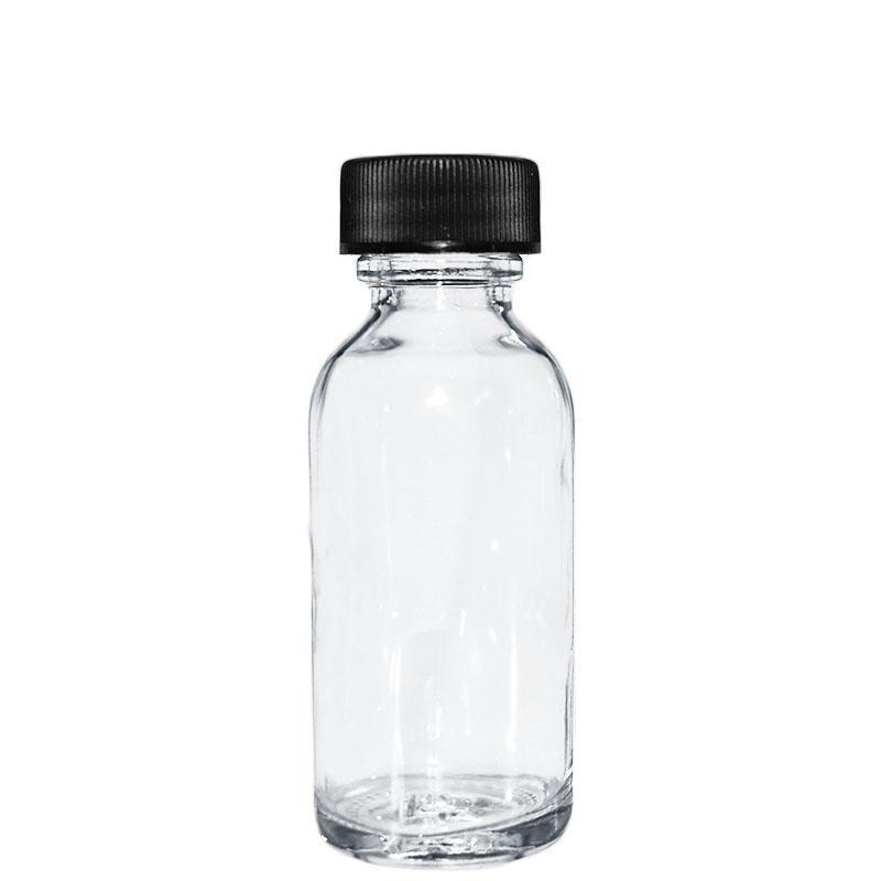 1 oz. Clear Boston Round with Reducer and Black Cap (20/400) (V4) (V1)-Glass Bottle Outlet