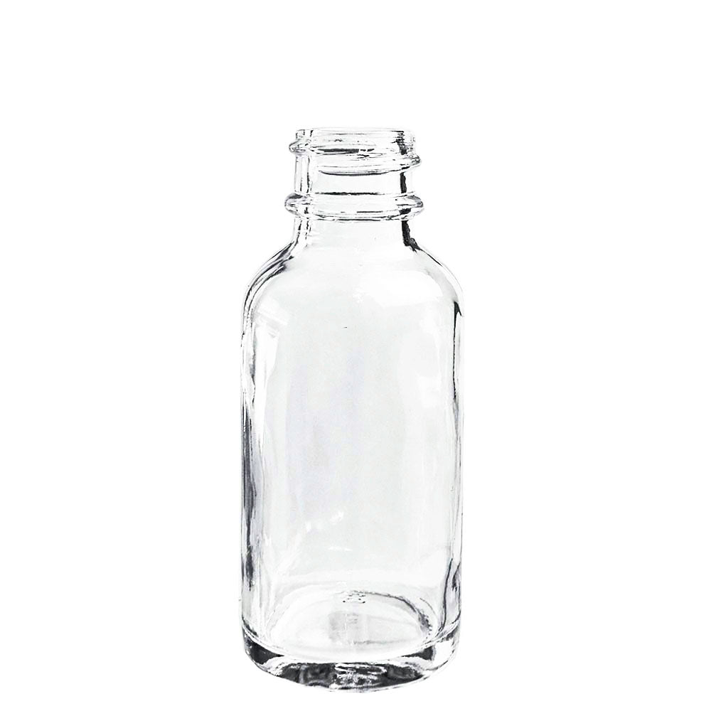 1 oz. Clear Boston Round with Reducer and White Cap (20/400) (V20) (V6)-Glass Bottle Outlet