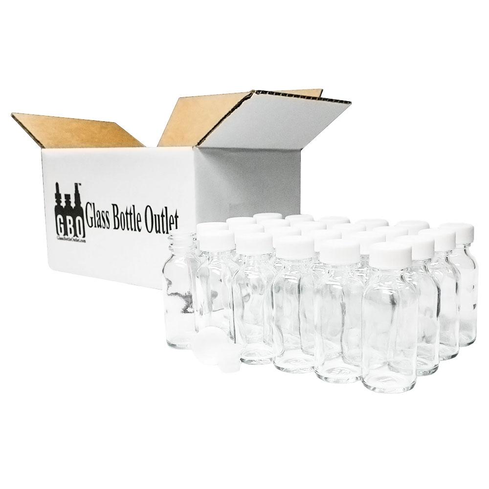 1 oz. Clear Boston Round with Reducer and White Cap (20/400) (V4) (V1)-Glass Bottle Outlet