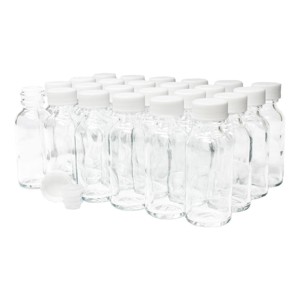 1 oz. Clear Boston Round with Reducer and White Cap (20/400) (V4) (V1)-Glass Bottle Outlet
