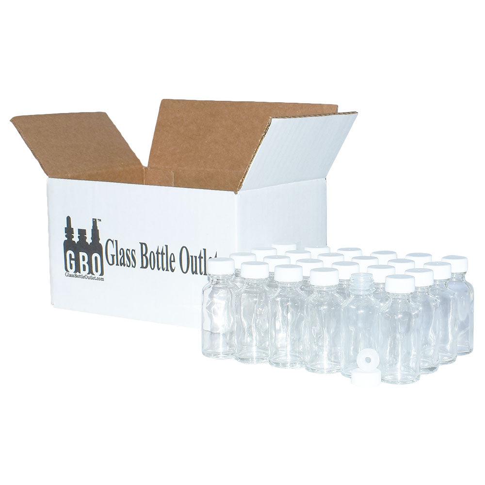 1 oz. Clear Boston Round with Reducer and White Cap (20/400) (V8) (V1)-Glass Bottle Outlet