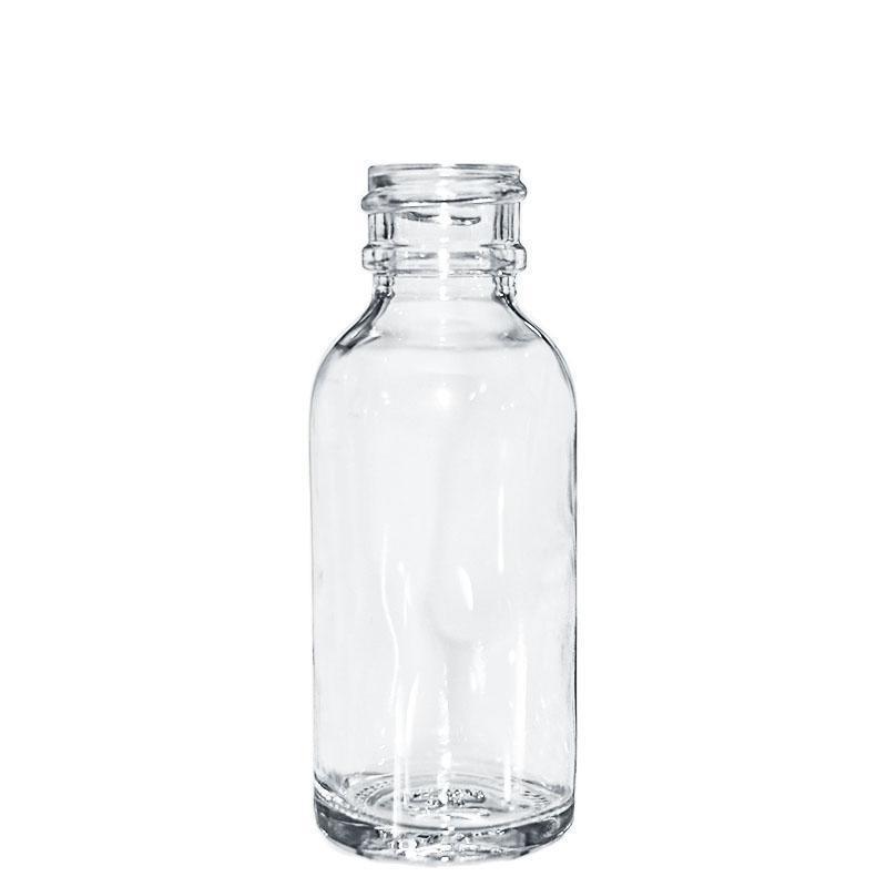 1 oz. Clear Boston Round with Reducer and White Child-Resistant Cap (20/400) (V4) (V1)-Glass Bottle Outlet