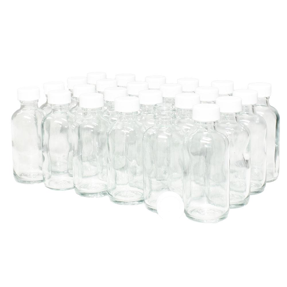 1 oz. Clear Boston Round with White Cap (20/400) (V20) (V6)-Glass Bottle Outlet