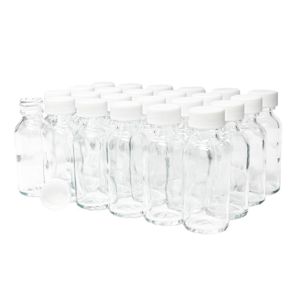 1 oz. Clear Boston Round with White Cap (20/400) (V4) (V1)-Glass Bottle Outlet