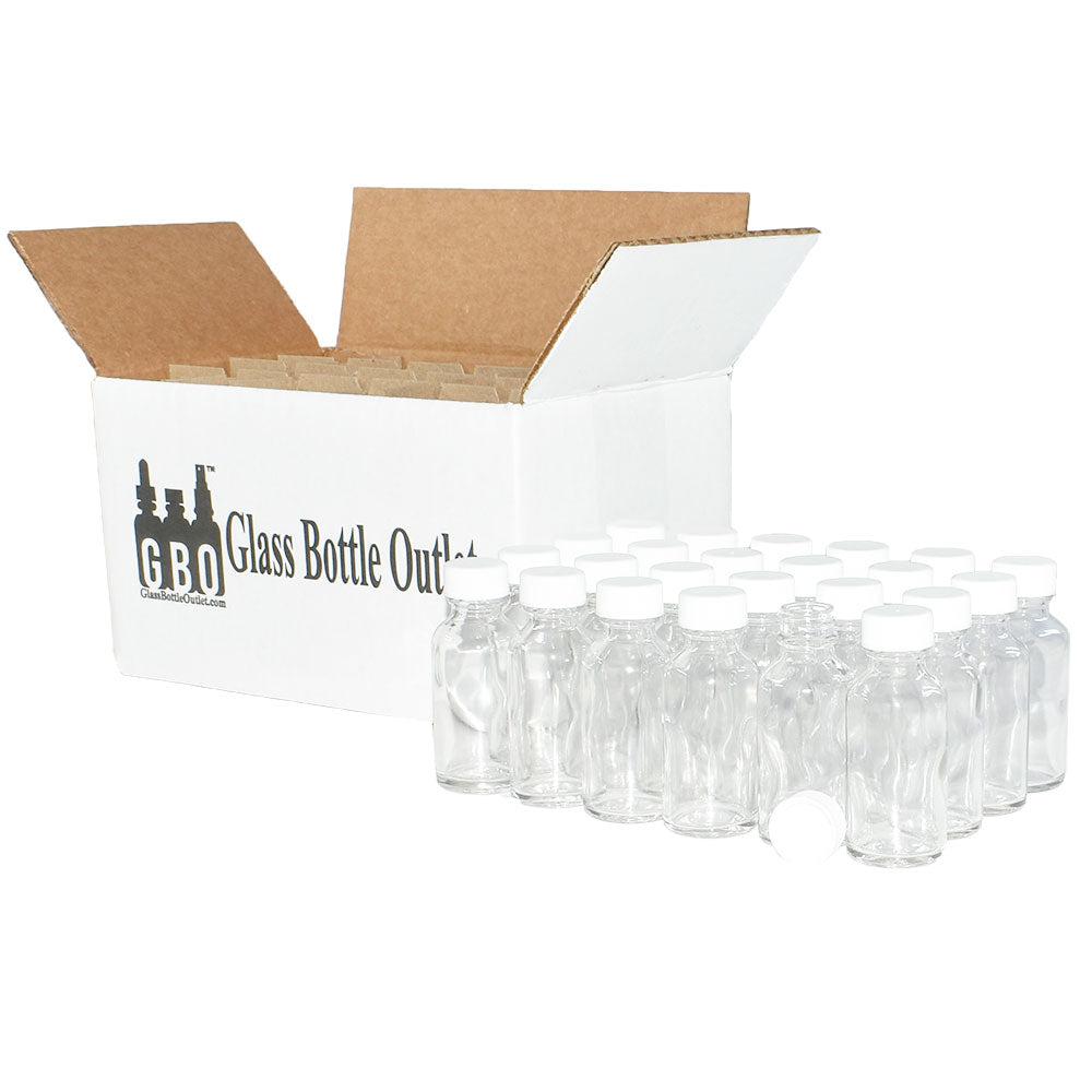 1 oz. Clear Boston Round with White Cap (20/400) (V7) (V1)-Glass Bottle Outlet