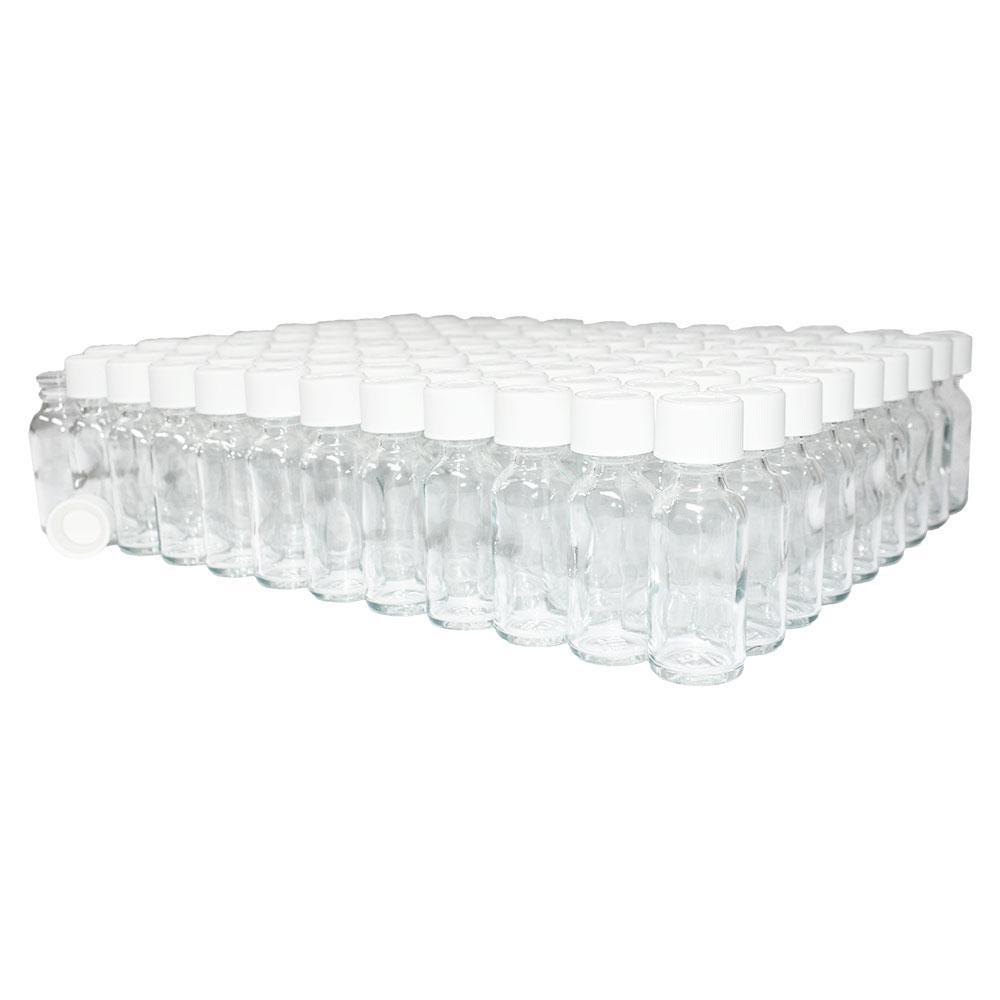 1 oz. Clear Boston Round with White Child-Resistant Cap (20/400) (V4) (V1)-Glass Bottle Outlet