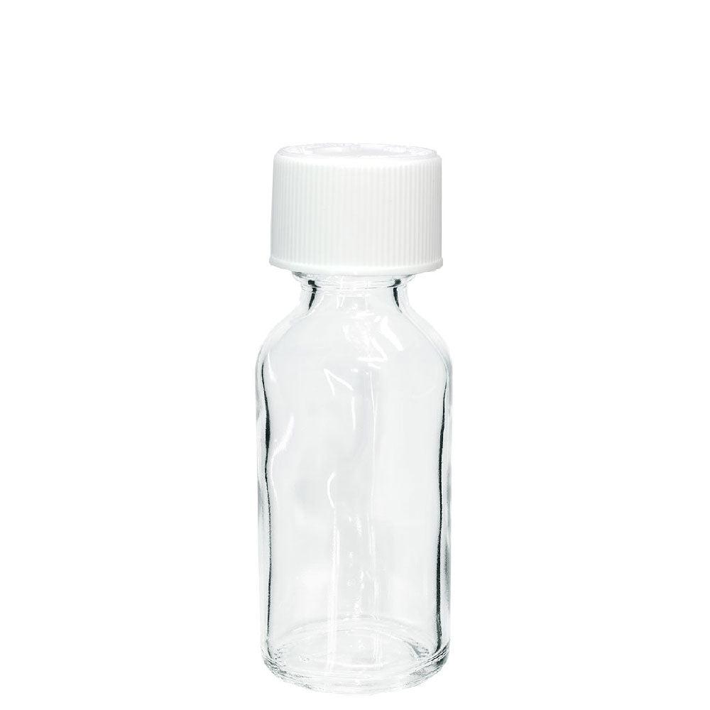 1 oz. Clear Boston Round with White Child-Resistant Cap (20/400) (V7) (V1)-Glass Bottle Outlet