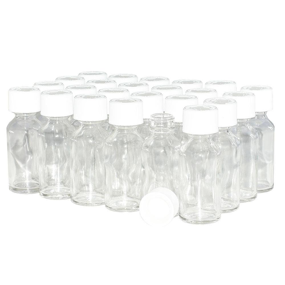 1 oz. Clear Boston Round with White Child-Resistant Cap (20/400) (V7) (V1)-Glass Bottle Outlet