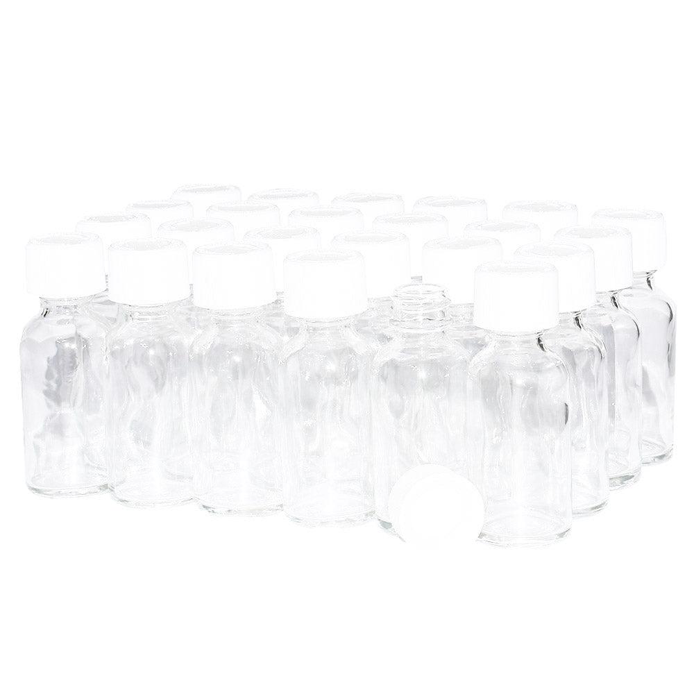 1 oz. Clear Boston Round with White Child-Resistant Cap (20/400) (V8) (V1)-Glass Bottle Outlet
