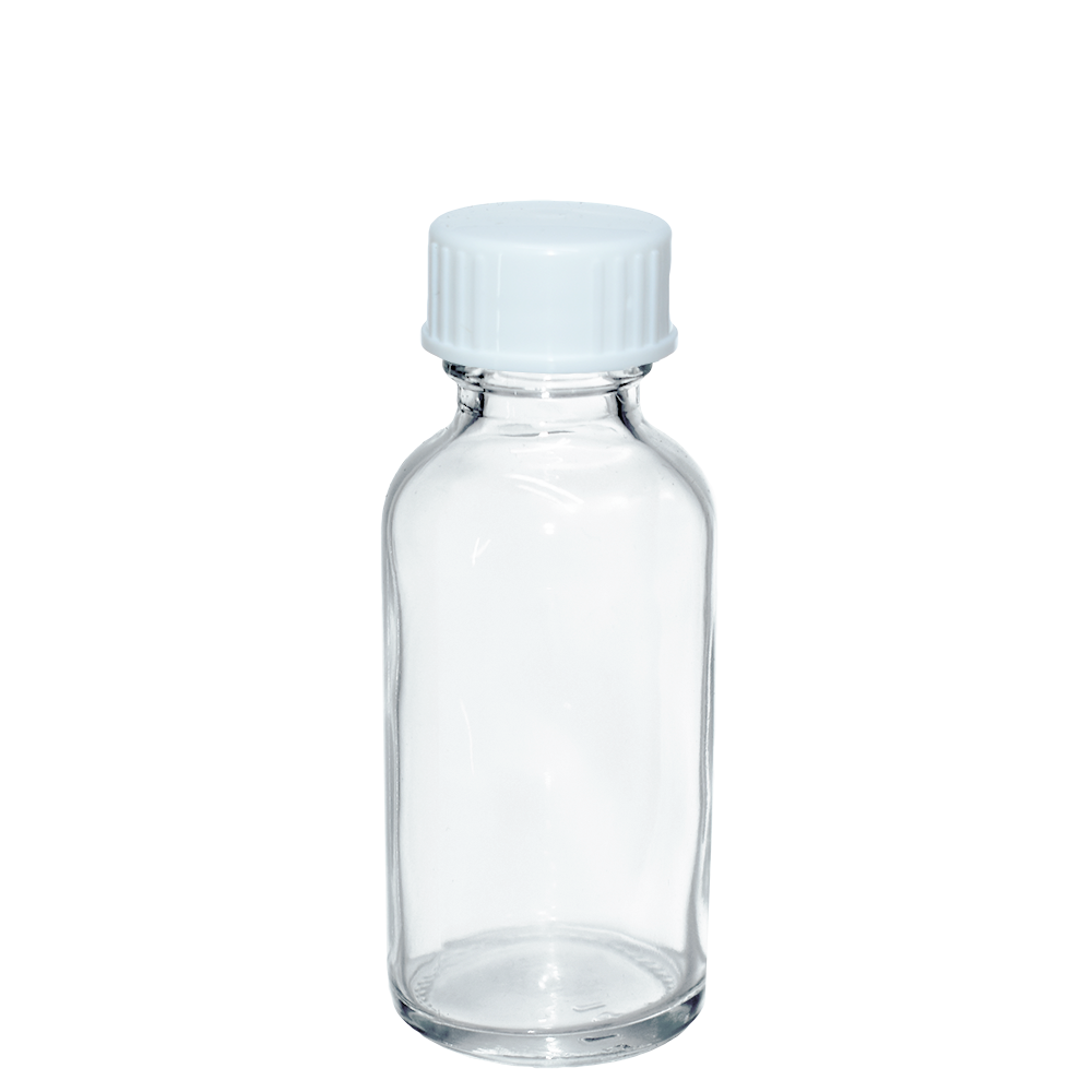 1 oz. Clear Boston Round with White Cone Lined Cap (20/400) (V20) (V20)-Glass Bottle Outlet