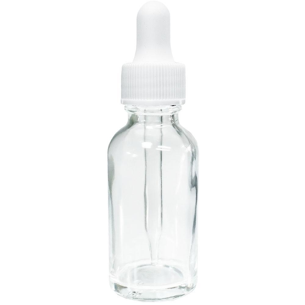 1 oz. Clear Boston Round with White Glass Dropper (20/400) (V20) (V8)-Glass Bottle Outlet