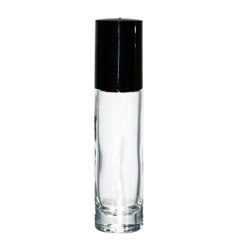 1/3 oz. (10 ml) Clear Glass Roll-on Bottle with Black Cap (Plastic Bal