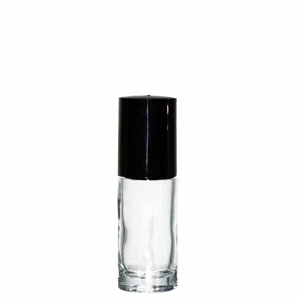 1/6 oz. (5 ml) Clear Glass Roll-on Bottle with Black Cap (Plastic Ball) (V3)-Glass Bottle Outlet