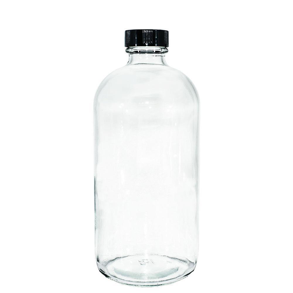 16 oz. Clear Boston Round with Black Poly Cone Cap (28/400) (V4) (V5)-Glass Bottle Outlet