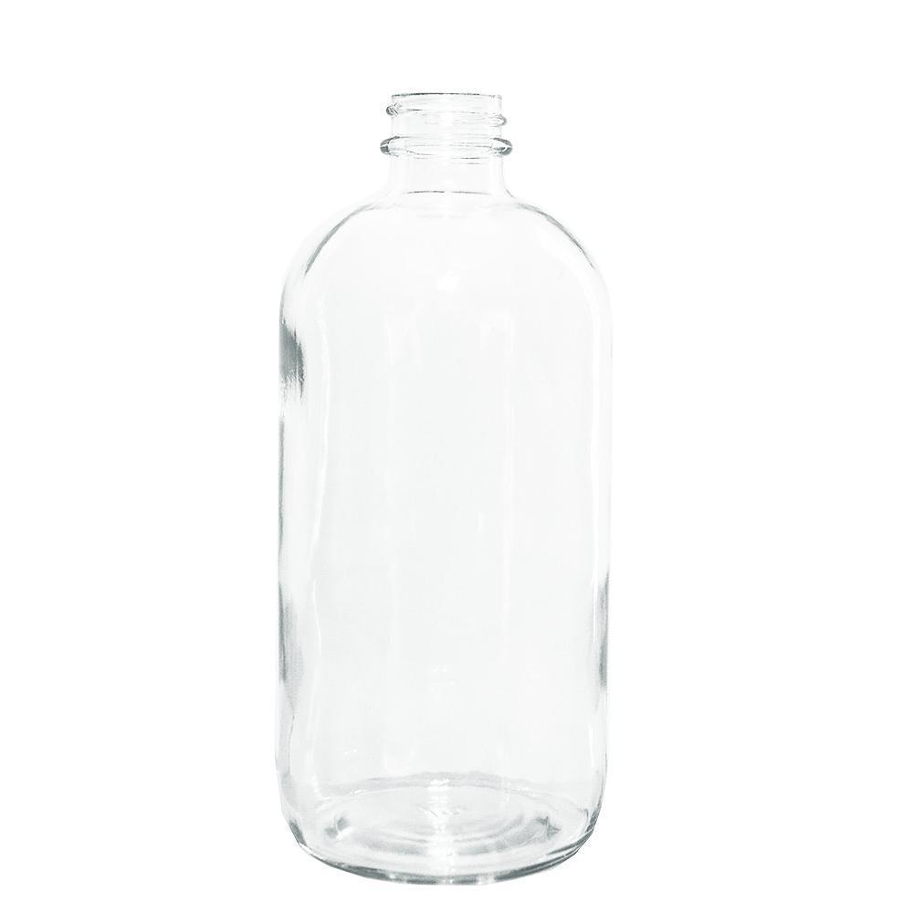 16 oz. Clear Boston Round with Black Poly Cone Cap (28/400) (V4) (V5)-Glass Bottle Outlet
