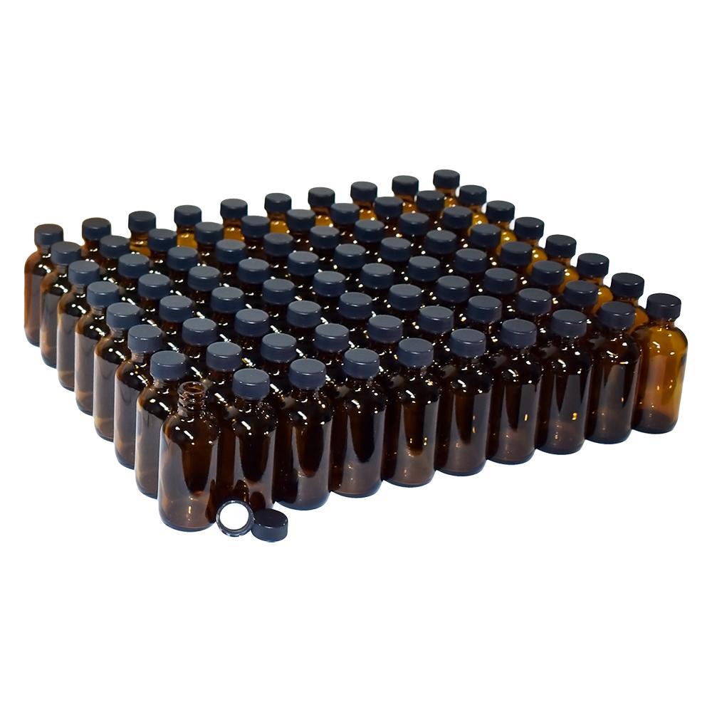 2 oz. Amber Boston Round with Black Cap (20/400) (V4) (V1)-Glass Bottle Outlet