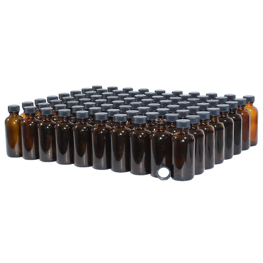 2 oz. Amber Boston Round with Black Cap (20/400) (V5) (V1)-Glass Bottle Outlet