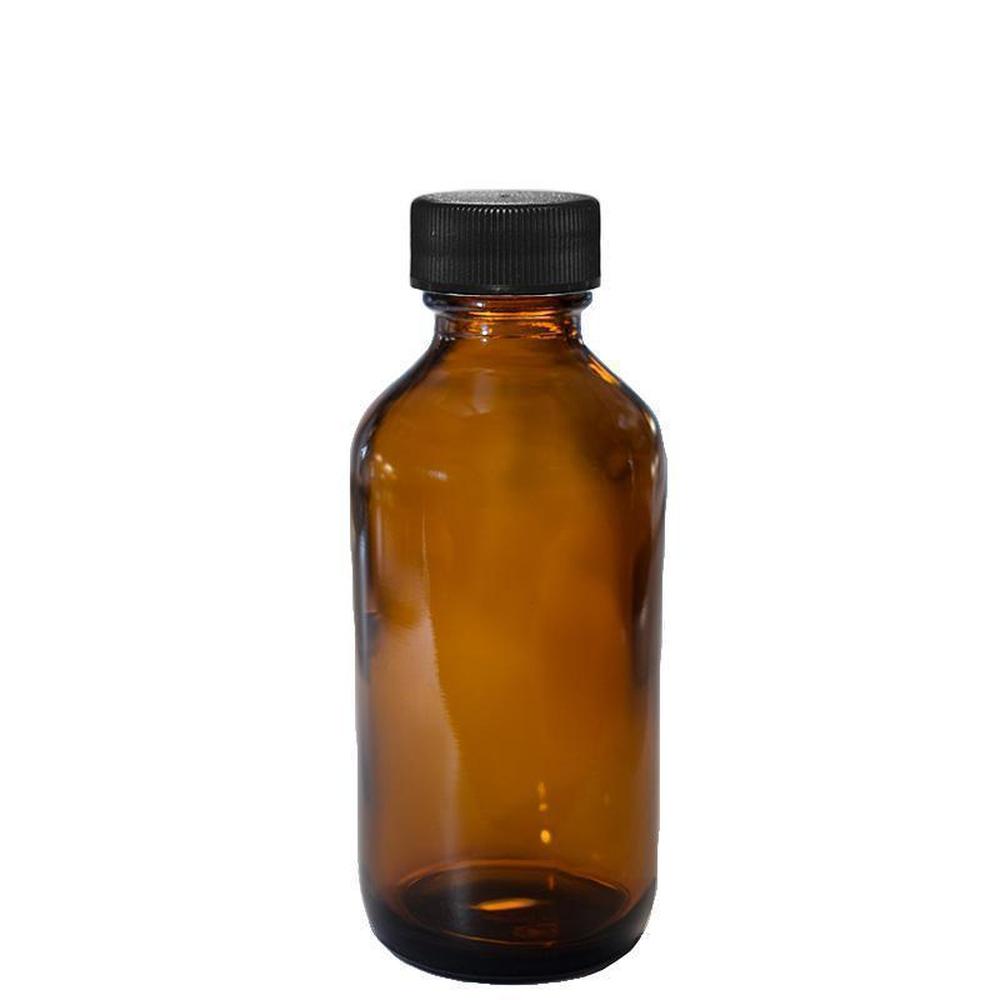 2 oz. Amber Boston Round with Reducer and Black Cap (20/400) (V5) (V1)-Glass Bottle Outlet
